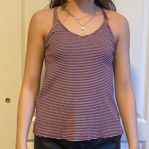 striped ribbed high neck tank top